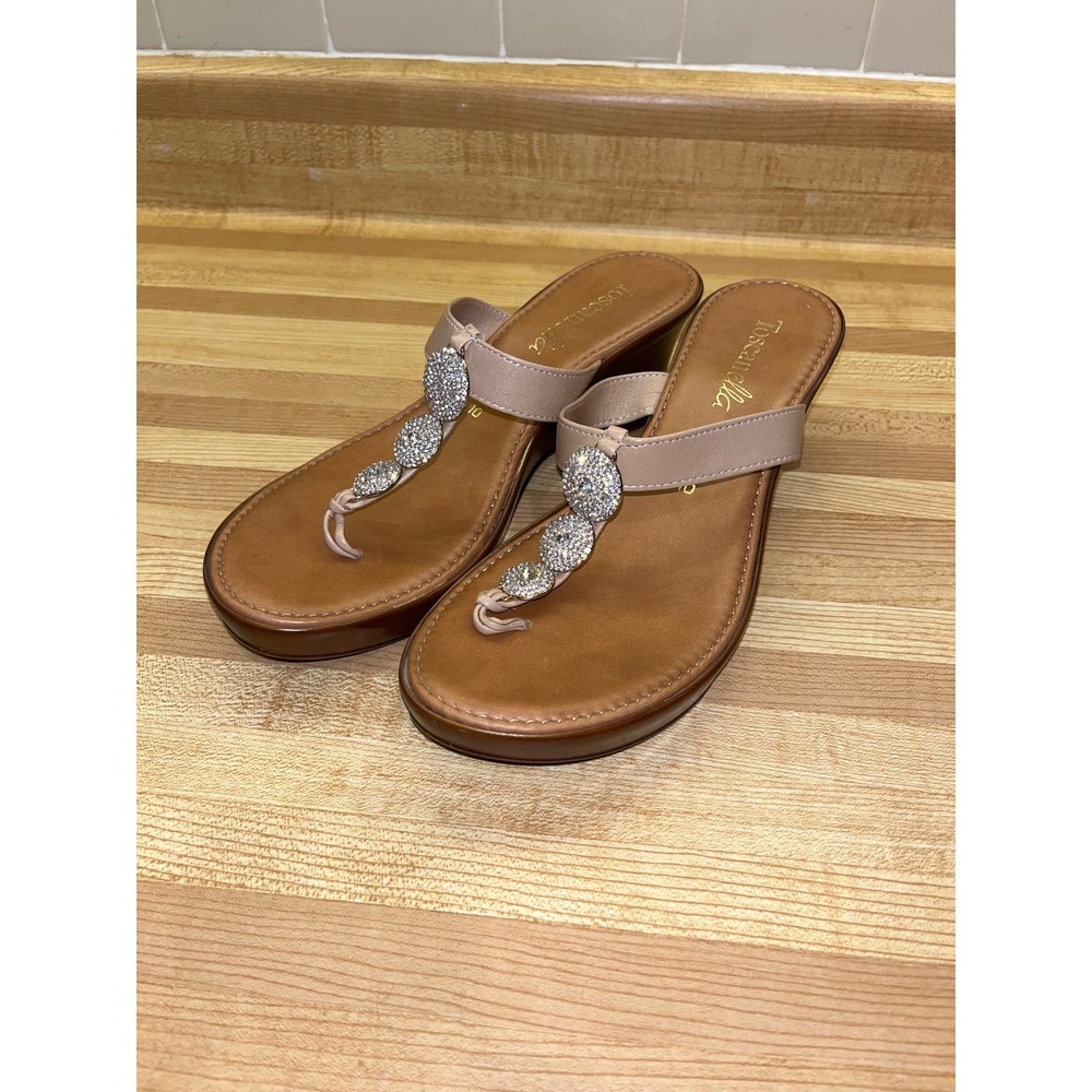 Toscanella Wedge Sandals Rhinestone Thong Size 10
